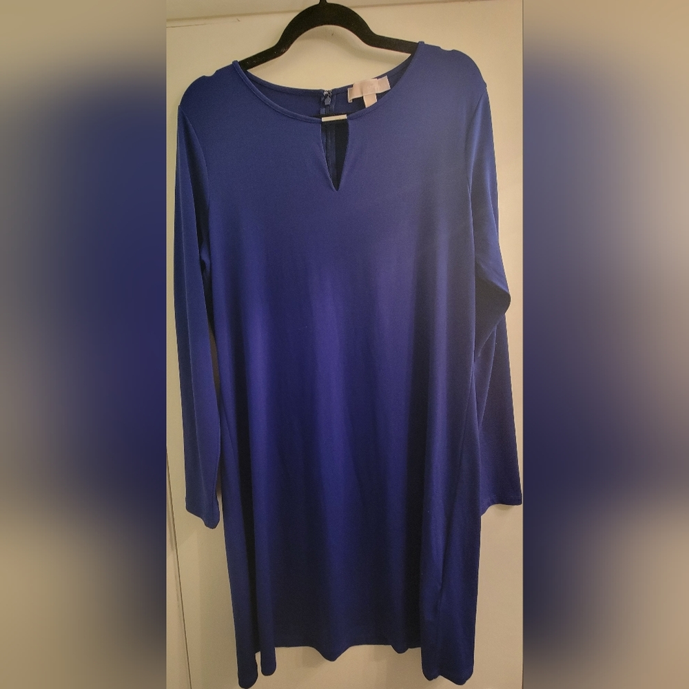 Micheal Kors Royal Blue Silky long sleeve mid length dress